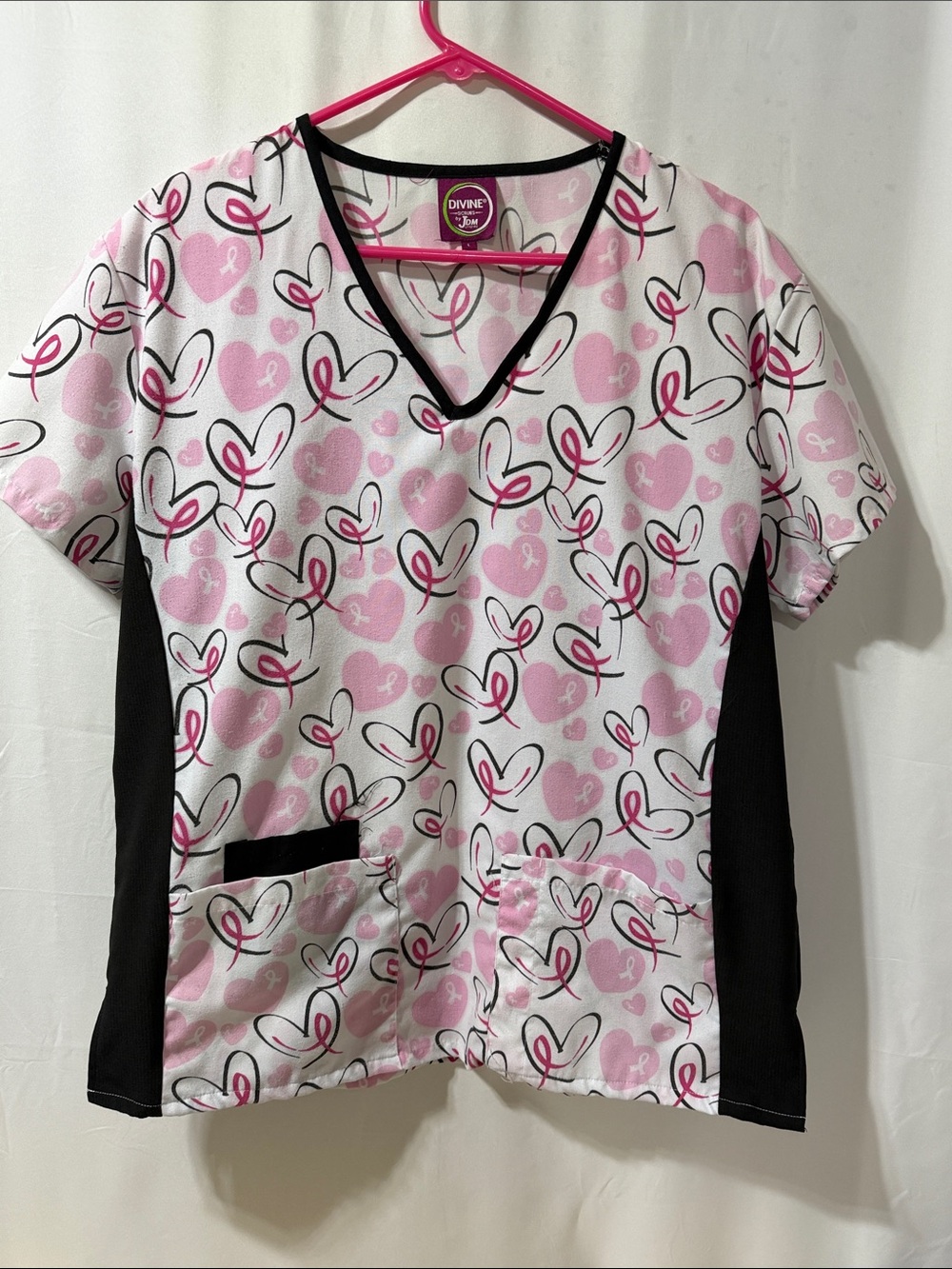 Breast cancer Pink Heart-Print Scrub Top